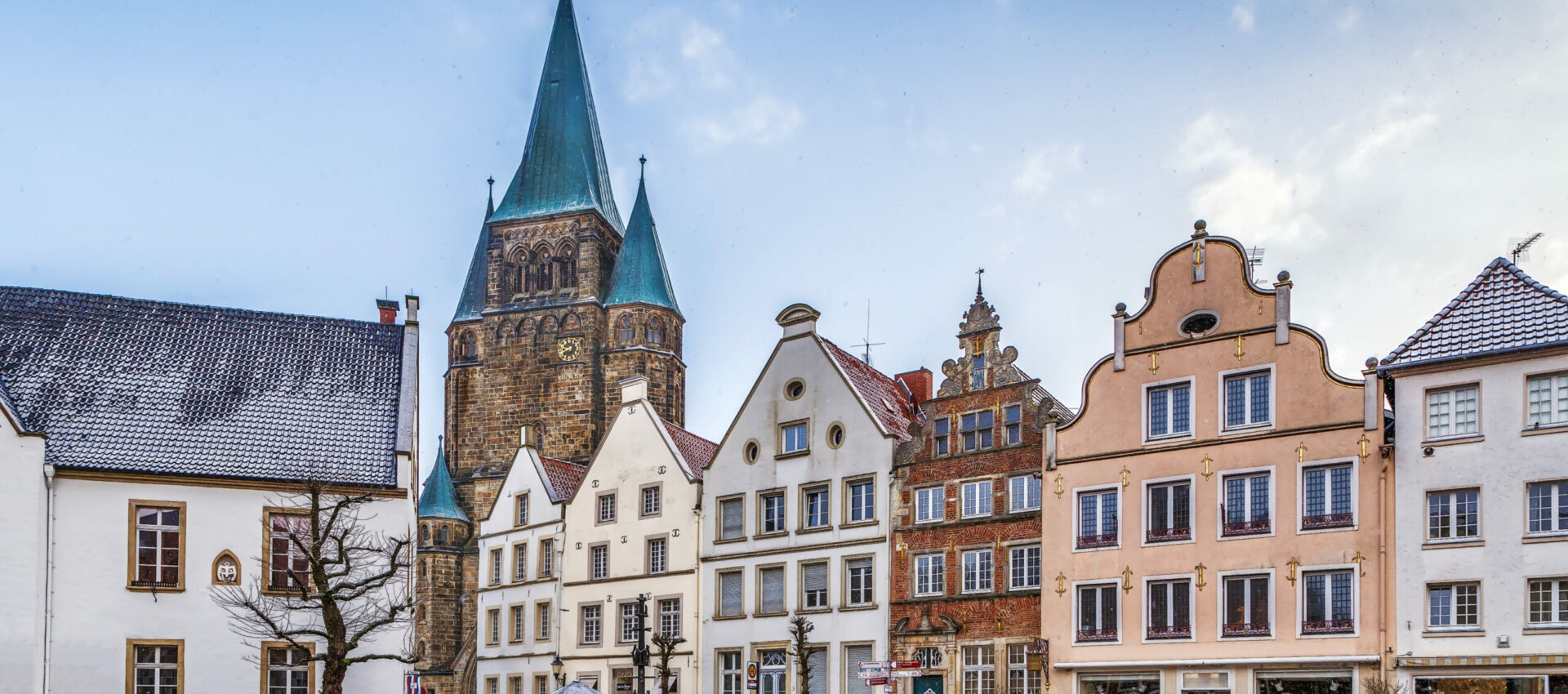 Historical market square with beautiful houses, Warendorf, Germany
